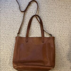 Madewell Classic Brown Leather Tote Bag with Shoulder Strap
